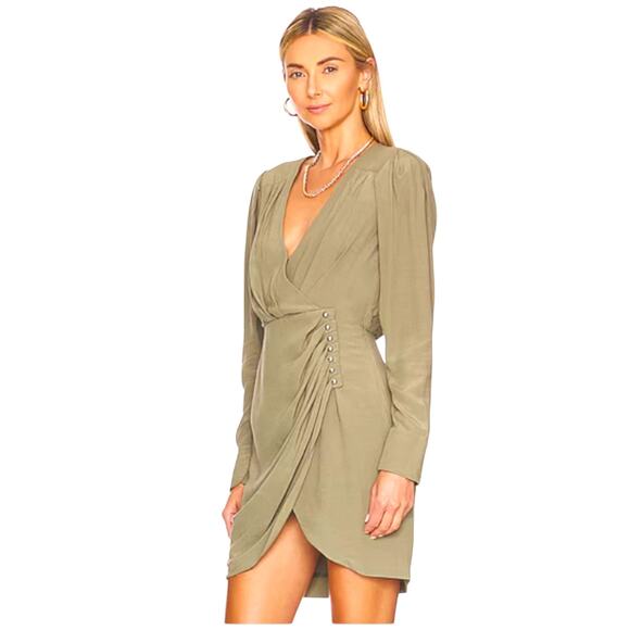 NWT Jonathan Simkhai Olivine Leilani  Faux Wrap Long-sleeve Mini Dress -sz 8 - Picture 2 of 10
